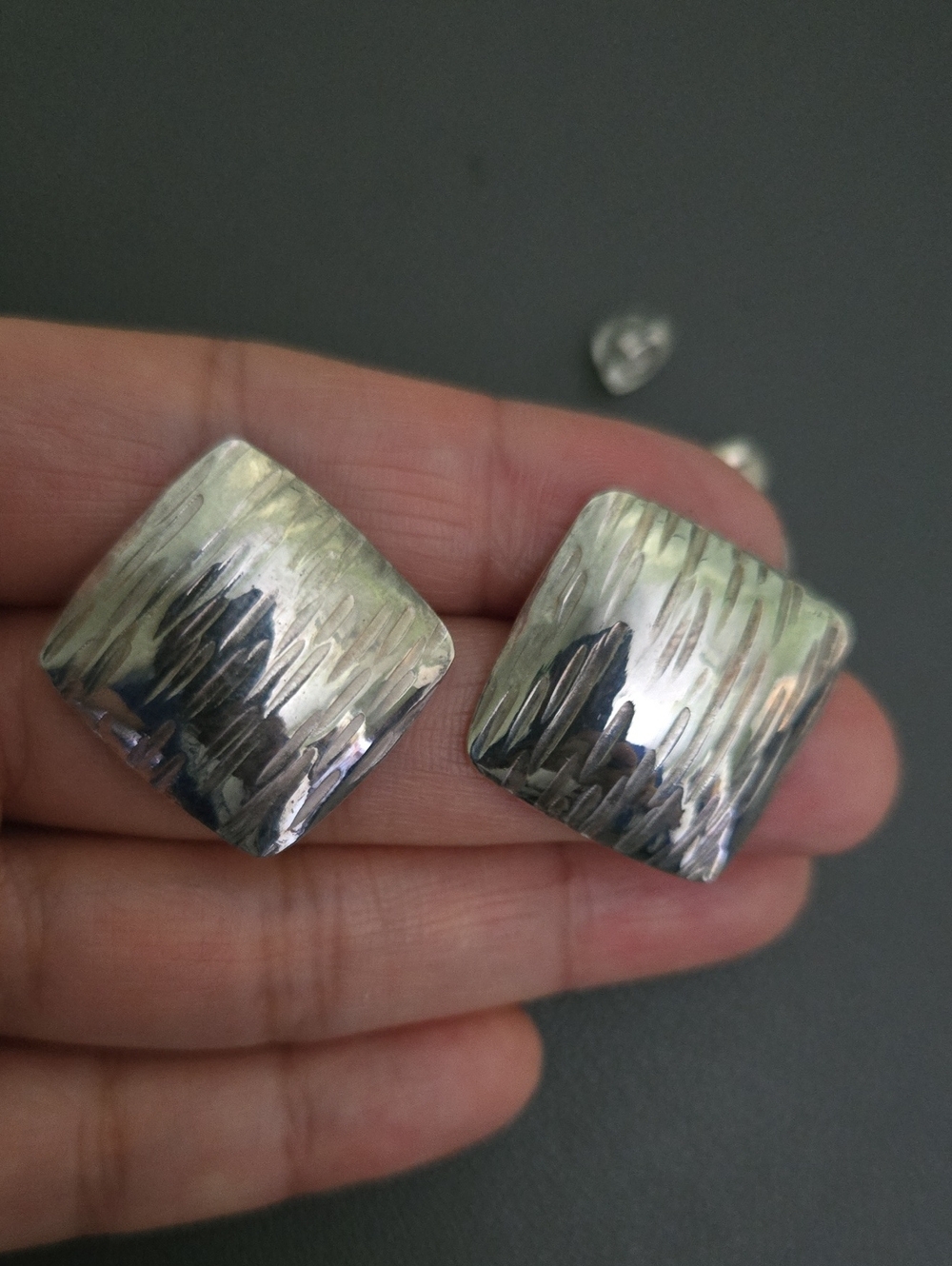 Textured Square Dorm Silver Clip-On Earrings